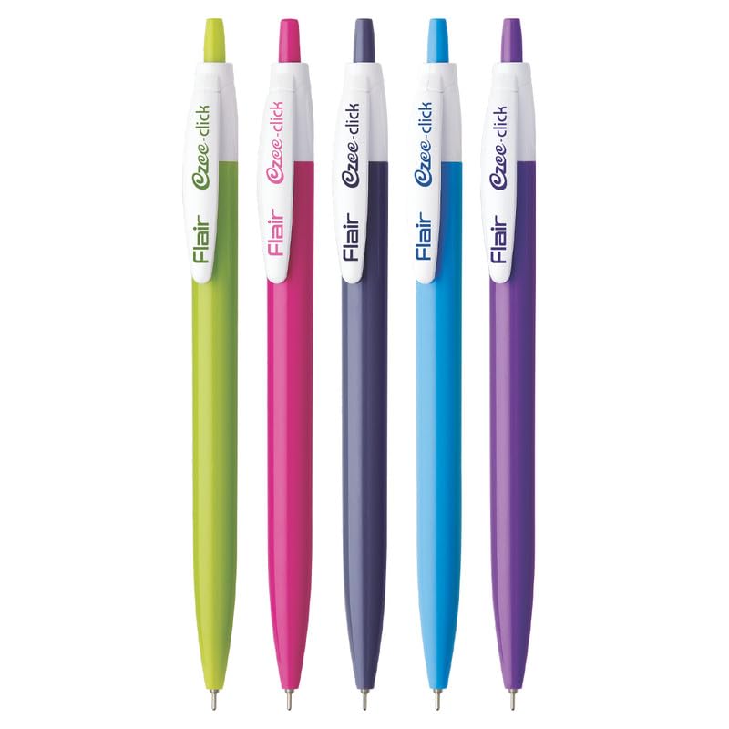 FLAIR Ezee Click Ball Pen Pouch Pack of 5 pens