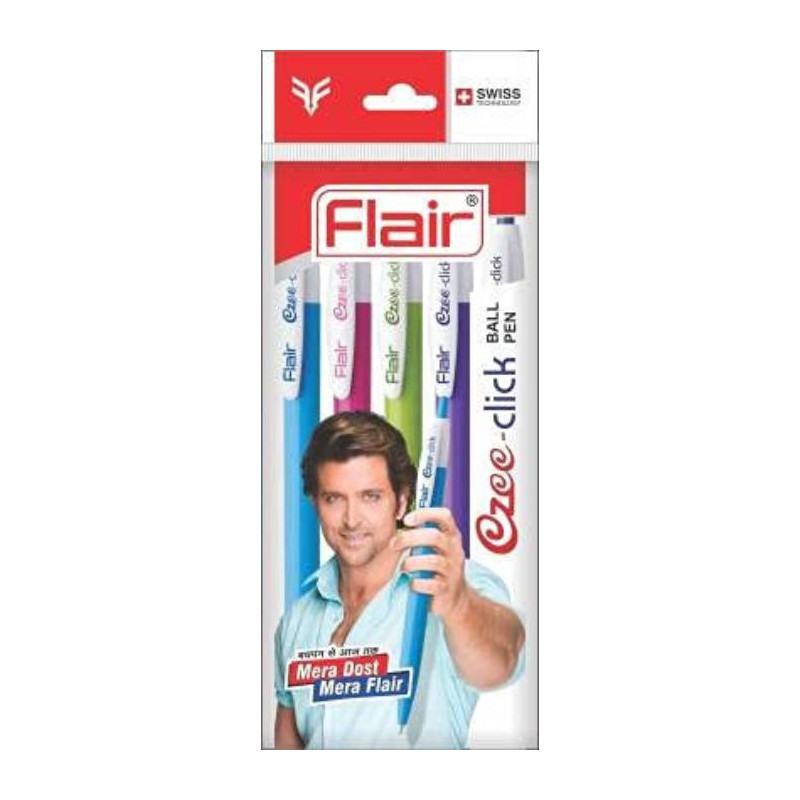FLAIR EZEE-CLICK BALL PEN (PACK OF 5) BLUE