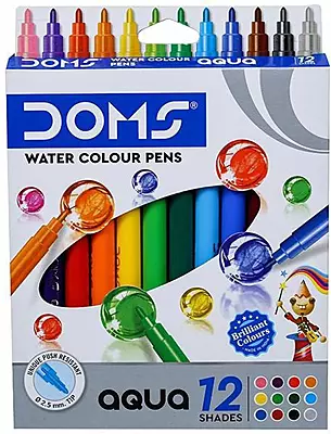 DOMS Aqua Water Colour Pens/Sketch Pens, 12 Colours