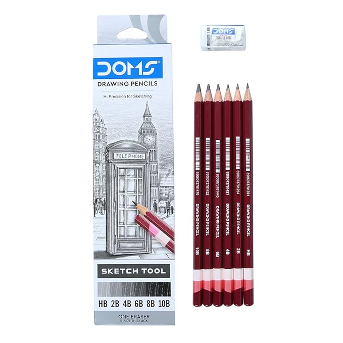 Doms Drawing & Sketching Graphite Pencils - Grade HB, 2B, 4B, 6B, 8B & 10B
