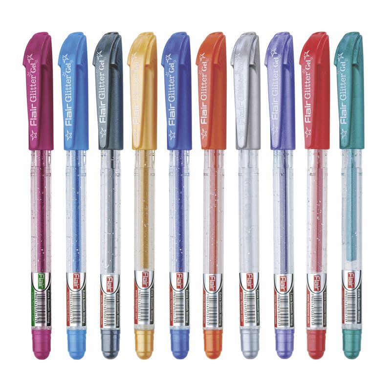 FLAIR Glitter Sparkle 1.0mm Gel Pen(Pack of 10 colours pen)